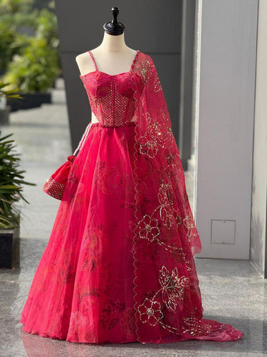 Corset style readymade red Lehenga