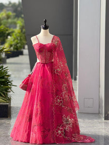 Corset style readymade red Lehenga