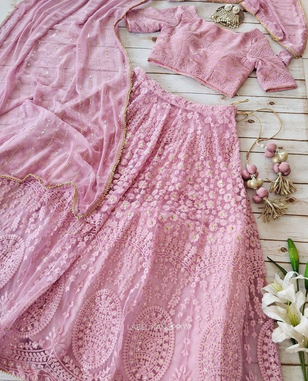 Baby pink sequins embroidered Lehenga