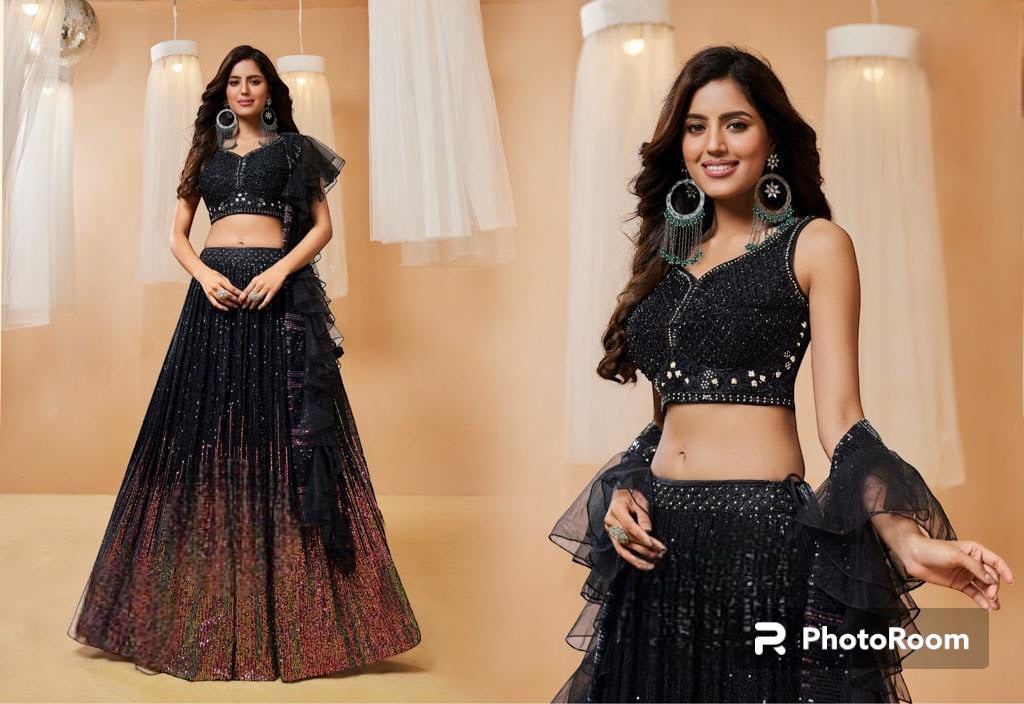 Boutique collection - black and gold Lehenga with ruffle dupatta