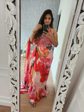 Multicoloured flowy divider pre draped saree readymade with ruffle edge (UK Size 10-14)