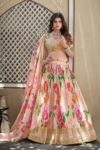 Bridesmaids - peach Chinnon digital print Lehenga