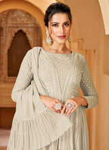Crushed georgette lucknowi style trouser suit in sea green