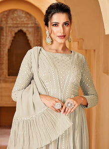 Crushed georgette lucknowi style trouser suit in sea green