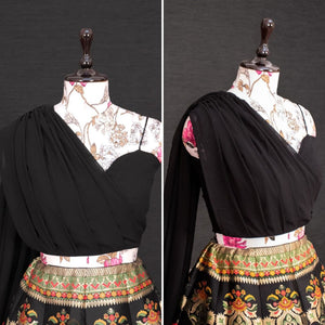 Indo western: Black sweetheart banarasi Lehenga (32 inches waist)