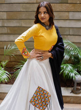 White and yellow pure cotton Lehenga - readymade