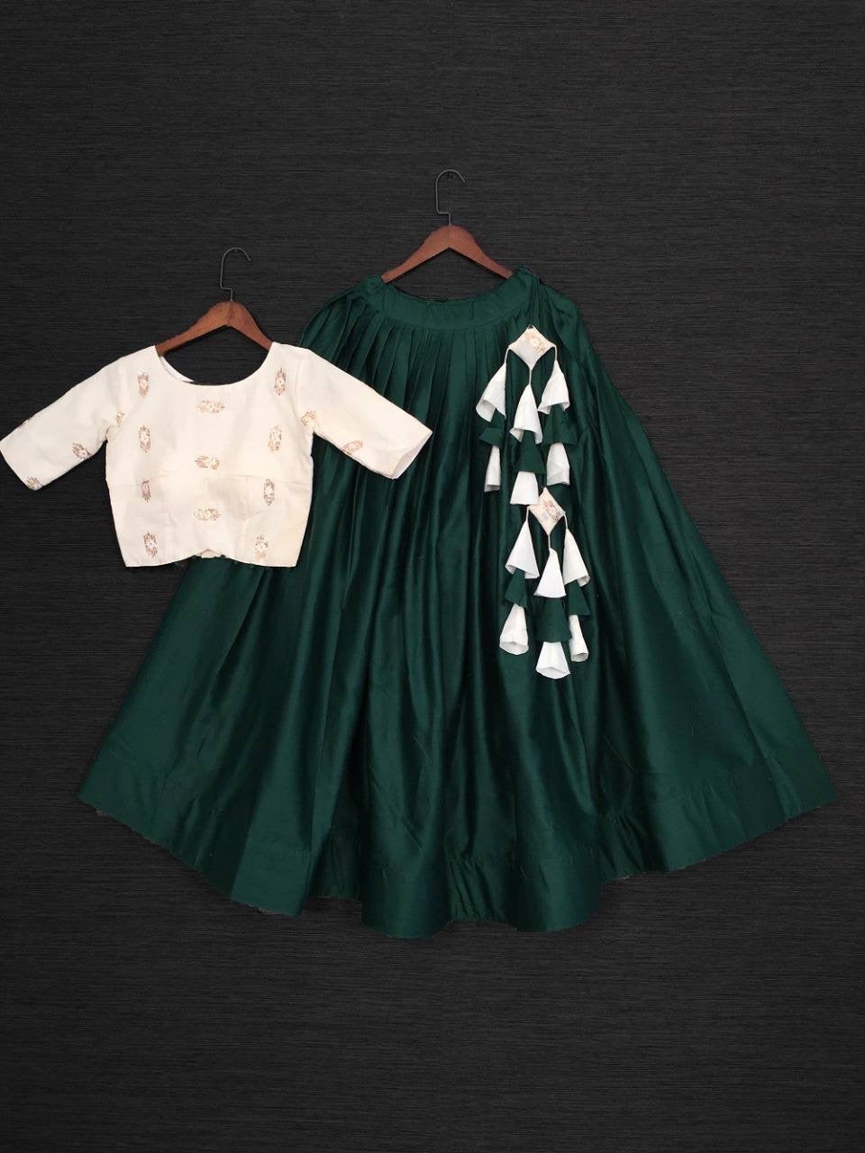 Bottle green and off white cotton readymade