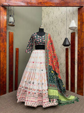 Colourful thread work white Lehenga