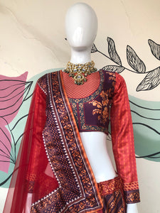 Readymade red and purple Lehenga inspired by Madhuri