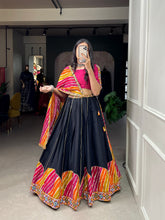 Black and colourful leheriya style pure cotton readymade Lehenga