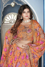 Orange floral crushed chinnon Lehenga