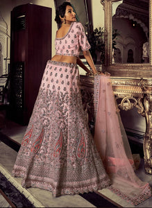 Oreya collection - pink soft net peacock Lehenga