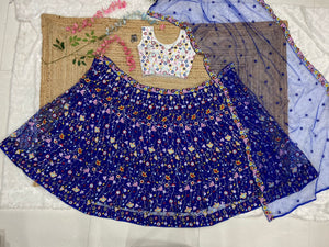 Blue and white floral Lehenga