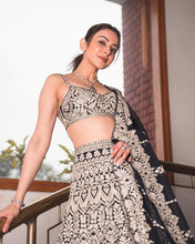 Bollywood style black chain stitched silk Lehenga