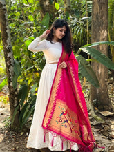 White lucknowi Lehenga with jacquard dupatta