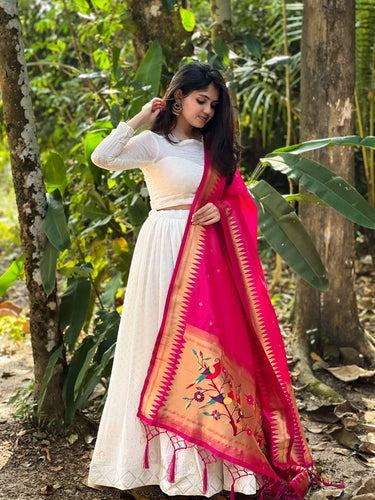 White lucknowi Lehenga with jacquard dupatta