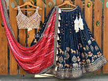 Elephant and horse printed blue Lehenga