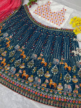 Elephant and horse printed blue Lehenga