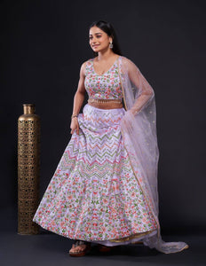 Lavender multicoloured silk Lehenga