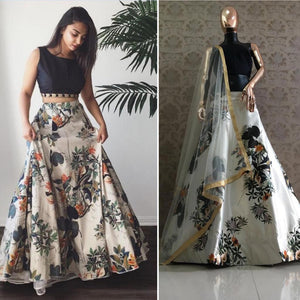 Indo western - summer blossom digital satin Lehenga