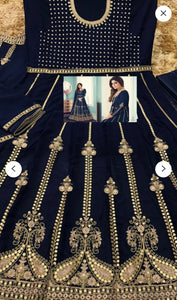 Navy blue and gold chine sequins anarkali