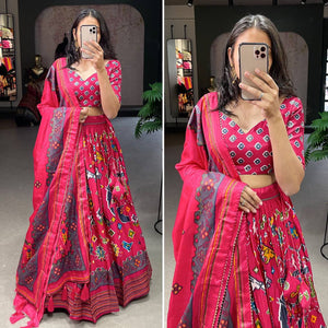 Patola print Lehenga in pink (Plus size)