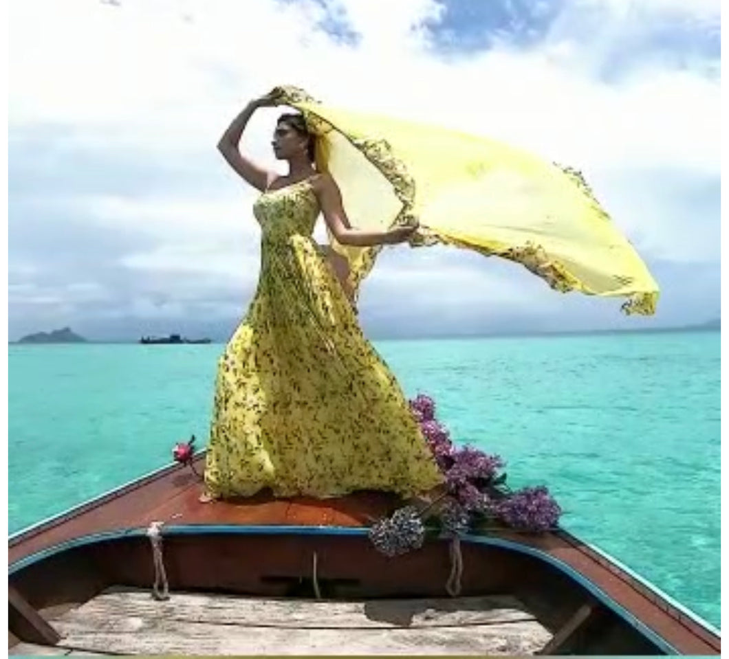 Yellow embroidered flary anarkali