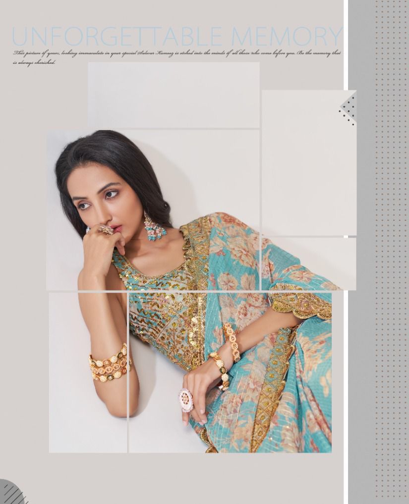 Florini collection - sky blue floral saree