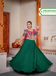Plain and bandhani style Lehengas in green