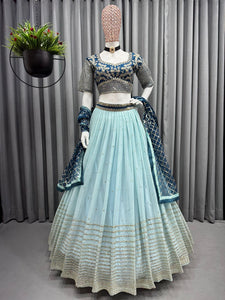 Icy blue and navy blue Lehenga