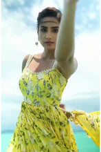 Yellow embroidered flary anarkali