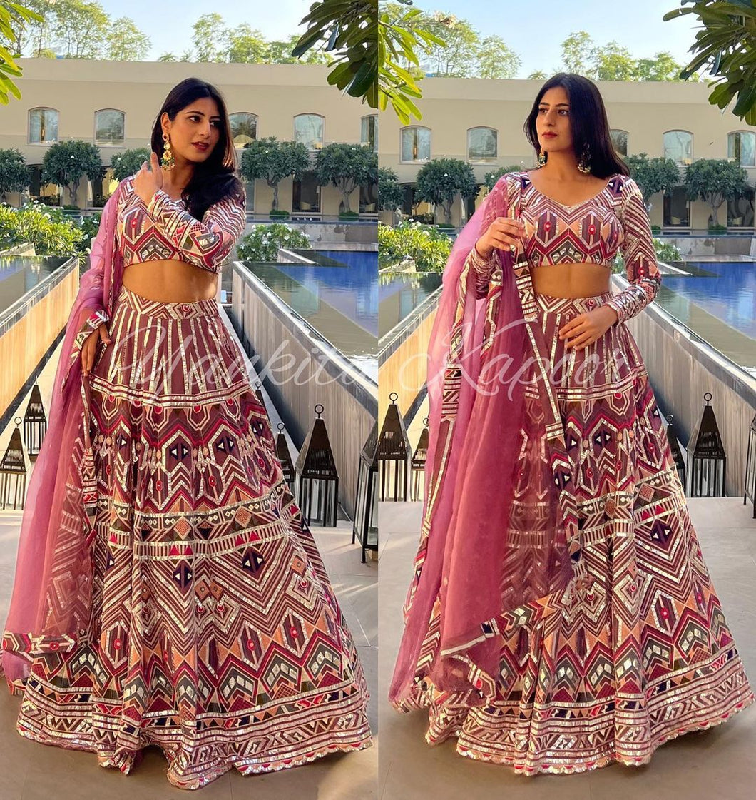 Yankita Kapoor inspired dark pink thread work Lehenga