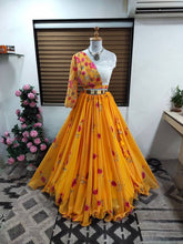 Indo western yellow and pink floral Lehenga