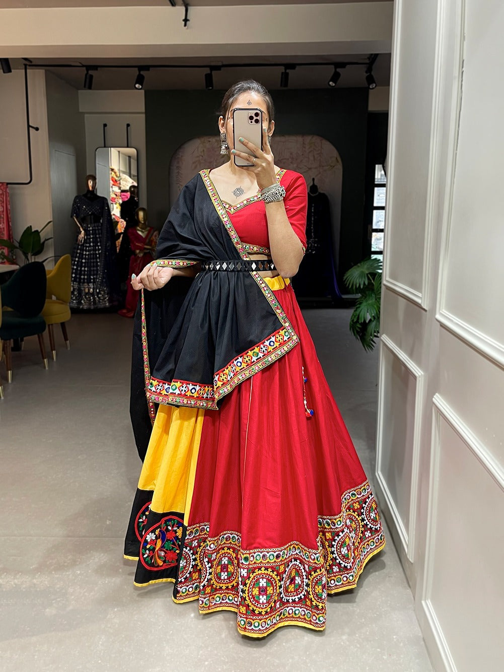 Colourful fusion with traditional gamthi work pure cotton readymade Lehenga