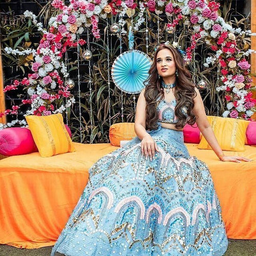 Bollywood inspired sky blue chine sequins Lehenga
