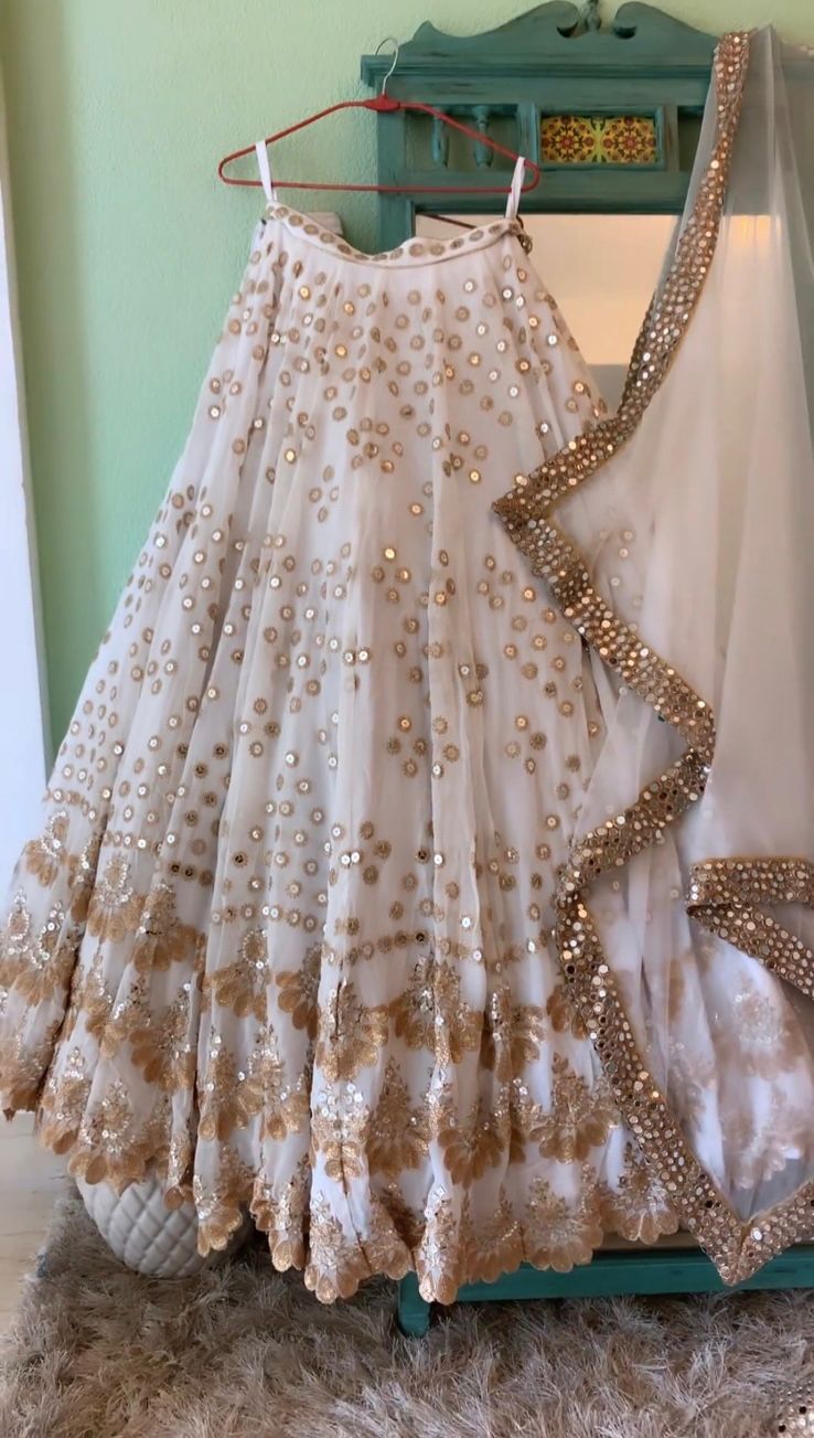 White and gold mirror look Lehenga