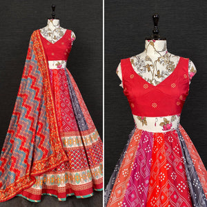 Colourful Bandhani printed silk Lehenga