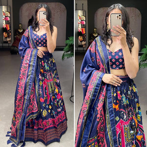 Patola print Lehenga in blue (plus size)