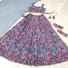 Blue floral readymade Lehenga