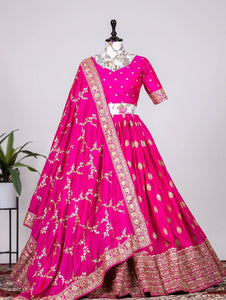 Fuschia pink rajwadi silk Lehenga