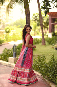 Colourful Bandhani printed silk Lehenga