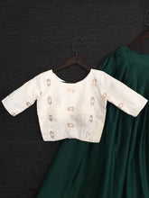 Bottle green and off white cotton readymade