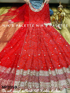 Niks collection - red georgette bandhani (plus size too)