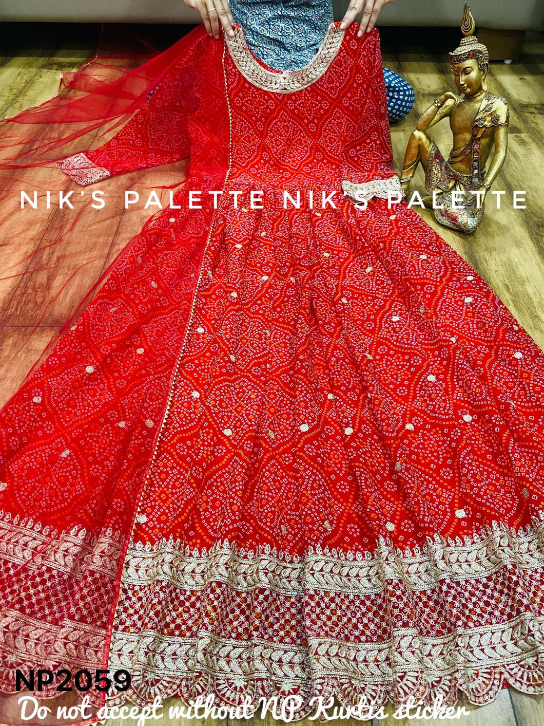 Niks collection - red georgette bandhani (plus size too)