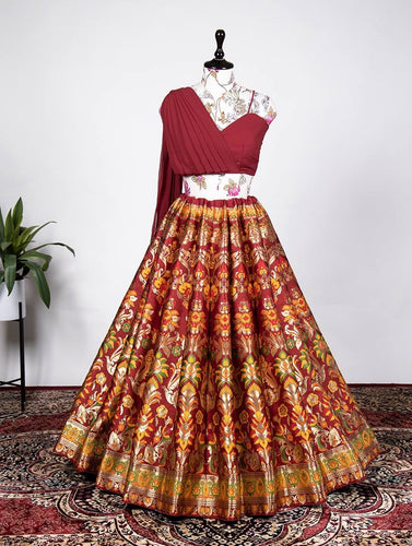 Indo western: Maroon sweetheart banarasi Lehenga