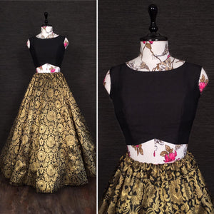 Black banarasi zari weaving lehenga (skirt stitched)