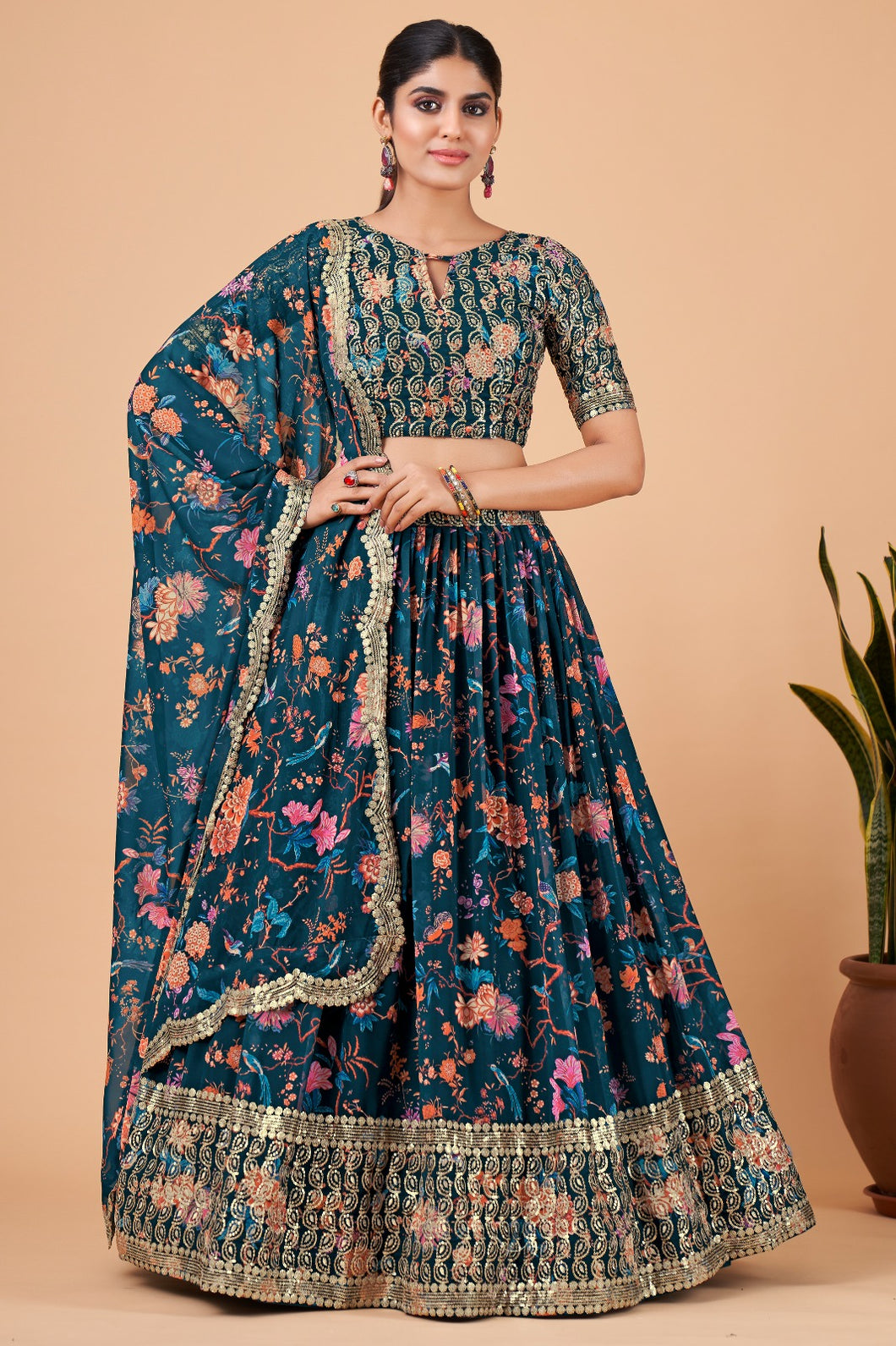 Dreamy blue floral Lehenga