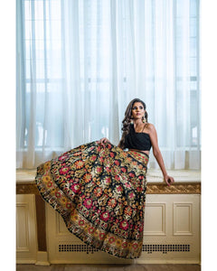 Indo western: Black sweetheart banarasi Lehenga (33 inches waist)