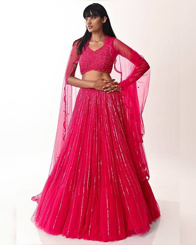 Fuschia pink partywear Lehenga