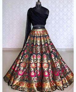 Indo western: Black sweetheart banarasi Lehenga (32 inches waist)